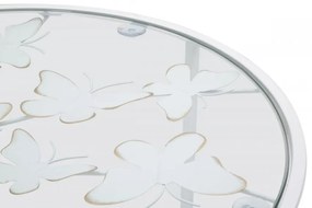 Set 2 masute auxiliare albe din metal si sticla, ø 43 x h60 cm / ø 38 x h55 cm, White Butterfly Mauro Ferreti