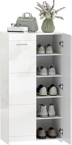 HOMCOM Dulap pentru pantofi cu finisaj lucios, depozitare cu rafturi reglabile pentru hol, intrare, spațiu pentru 10 perechi, Alb | Aosom Romania