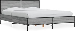 vidaXL Cadru de pat, gri sonoma, 140x200 cm, lemn prelucrat și metal