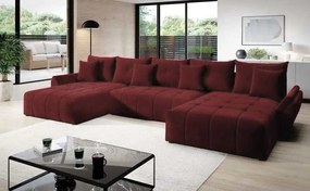 Colțar extensibil cu ladă de depozitare Berlin U Bordeaux 380x180 cm