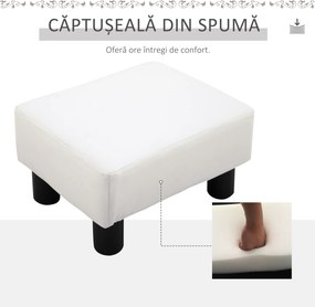 HOMCOM Taburet dreptunghiular tapițat cu piele ecologică albă, ideal pentru living și hol, 40x30x24 cm | Aosom Romania