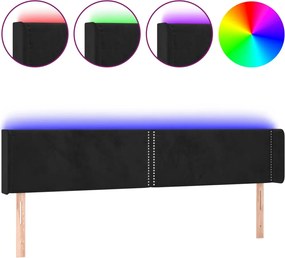 vidaXL Tăblie de pat cu LED, negru, 163x16x78/88 cm, catifea