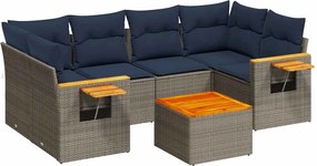 vidaXL Set canapele de grădină cu perne, 7 piese, gri, poliratan