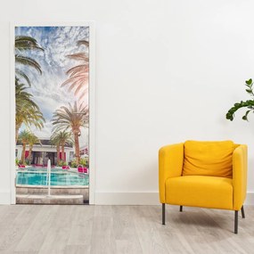 Fototapet pentru ușă - Palmieri și piscină (95x205cm)