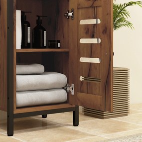 kleankin Dulap inferior pentru baie cu ușă cu lamele structură din oțel nișă deschisă 37 x 30 x 85 cm maro rustic | Aosom Romania