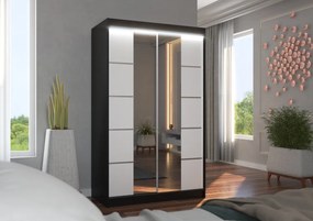 Dulap cu usi glisante si oglinda + iluminare LED, Genua 120 + LED, 120 cmx200 cmx58 cm, ADRK Furniture (Culoare: Sonoma / Alb)