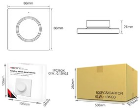 Variator de perete pentru banda LED, compatibil cu banda led monocolora si CCT, montaj aplicat, alb,MiBoxer Milight