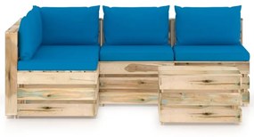 Set mobilier gradina cu perne, 5 piese, lemn verde tratat