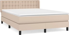 vidaXL Pat box spring cu saltea, cappuccino, 140x190cm piele ecologică