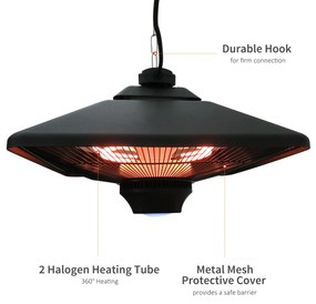 Lampa pentru Incalzire la Exterior cu Lumini LED, lampa pentru balcon, terasa Putere 1000/2000W si Telecomanda, 43x43x25cm Outsunny | Aosom RO