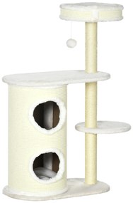 PawHut Copac de zgâriat cu casă pentru zgâriat, 1 pat pentru pisică și jucărie pentru pisică, 59 cm x 35 cm x 100 cm, Crem | Aosom Romania