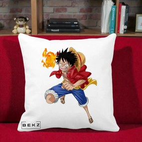 Perna Personalizata One Piece Luffy Gear Second Foc, 40x40 cm, Alba Mata, Husa Detasabila, Perna Inclusa, BEKZ®