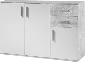 Comoda POPPY 2, alb/gri ciment, PAL melaminat, 120x35x82 cm