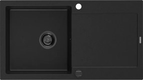 Mexen Leo chiuvetă de granit cu 1 cuvă cu scurgător 900 x 500 mm, negru, sifon negru - 6501901010-77-B