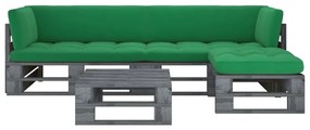 Set mobilier paleti cu perne, 4 piese, lemn pin gri tratat Verde, 2x colt + suport pentru picioare + masa, Gri, 1