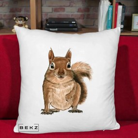 Perna Decorativa Veverita Acuarela, 40x40 cm, Alb Pufos, Husa Detasabila, Perna Inclusa, BEKZ®