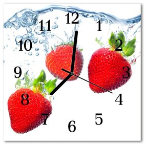 Ceas de perete din sticla pătrat Căpșuni fructe roșii
