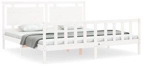 3192182 vidaXL Cadru de pat cu tăblie, alb, 180x200 cm, lemn masiv