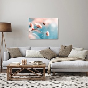 Tablou pe sticlă - Buburuze pe floare (70x50 cm)