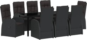 vidaXL Set de masă pentru grădină cu pernă 9 pcs Negru poliratan
