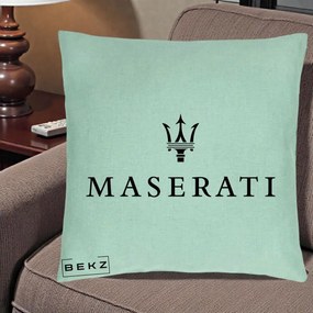 Perna Personalizata cu emblema Maserati, 40x40 cm, Verde Menta, Husa Detasabila, Perna Inclusa, BEKZ®