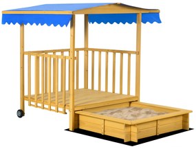 Outsunny Nisipar Nisipar cu Casa de Joaca Nisipar cu Acoperis, 133 x 129 x 137, 5 cm, Lemn + Albastru | Aosom Romania