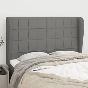 vidaXL Tăblie de pat cu aripioare gri închis 147x23x118/128 cm textil