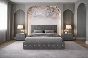 Pat tapitat Nova 180x200 cm, Gri + Saltea Superortopedica Gold, grosime 20 cm + Set 2 noptiere Nova, Gri