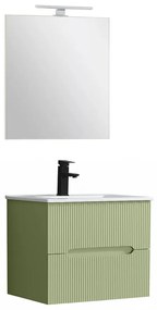 Trent mobilier de baie 60 cm ceramică chiuvetă (2 sertare) cu oglindă 60x80 cm verde deschis