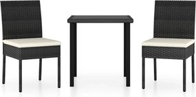 vidaXL Set de masă și scaune de exterior, 3 piese, negru, poliratan