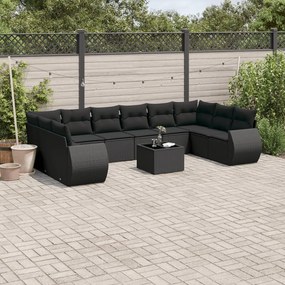 3254212 vidaXL Set canapele de grădină cu perne, 11 piese, negru, poliratan