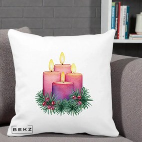 Perna Decorativa Lumanari Advent Roz-Violet, 40x40 cm, Alba Mata, Husa Detasabila, Perna Inclusa, BEKZ®