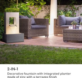 Blumfeldt Bloomingstone, fântână, fântână de grădină, fântână decorativă, 20 W, pompă, zinc, LED