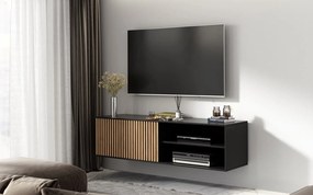 Comodă TV lemn masiv Suspendată Sia Negru, 150 × 40 × 40 cm