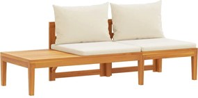 vidaXL Bancă de grădină cu masă, perne alb crem, lemn masiv de acacia