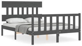 3193313 vidaXL Cadru de pat cu tăblie, dublu, gri, lemn masiv