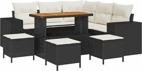 vidaXL Set de canapele pentru grădină cu pernă 9 pcs Negru și Crem