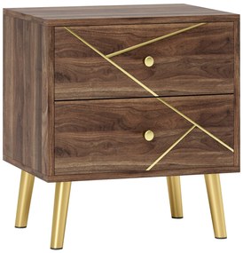 HOMCOM Noptieră masă de noapte cu 2 sertare mânere aurii picioare de oțel 45 x 35 x 50 cm măr brun | Aosom Romania