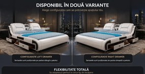 MOB05 Premium 160x200 cm Beige Left Drawer – Pat Inteligent Premium cu Proiector, Purificator de Aer, Vibromasaj, Boxe Bluetooth, Seif Integrat și Spații de Depozitare
