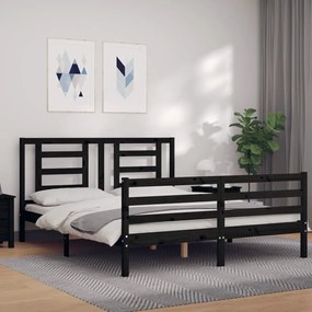 3194715 vidaXL Cadru de pat cu tăblie, negru, 160x200 cm, lemn masiv