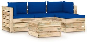 Set mobilier de gradina cu perne, 5 piese, lemn verde tratat albastru si maro, 5