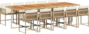 vidaXL Set mobilier de grădină cu perne, 11 piese, bej, poliratan