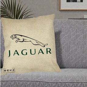 Perna Personalizata cu emblema Jaguar, 40x40 cm, Crem, Husa Detasabila, Perna Inclusa, BEKZ®