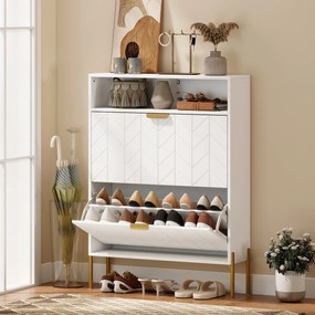HOMCOM Dulap pentru pantofi 16 perechi, dulap îngust cu 2 sertare rabatabile, compartiment deschis, alb | Aosom Romania