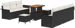 vidaXL Set de canapele pentru grădină cu pernă 10 pcs Negru poliratan