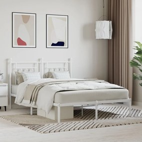 353588 vidaXL Cadru de pat metalic cu tăblie, alb, 150x200 cm