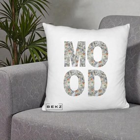 Perna Decorativa MOOD Money Grafic Urban, 40x40 cm, Alb Pufos, Husa Detasabila, Perna Inclusa, BEKZ®