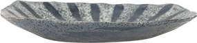 Platou de servire din ceramică, gri, model soare pictat manual, glazură reactivă, 6 x 32 cm, „Ramie”