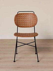 Scaun terracotta din metal si rattan, "Auro"