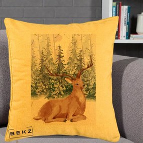 Perna Decorativa Ren in Padure Roz Moale, 40x40 cm, Galben, Husa Detasabila, Perna Inclusa, BEKZ®